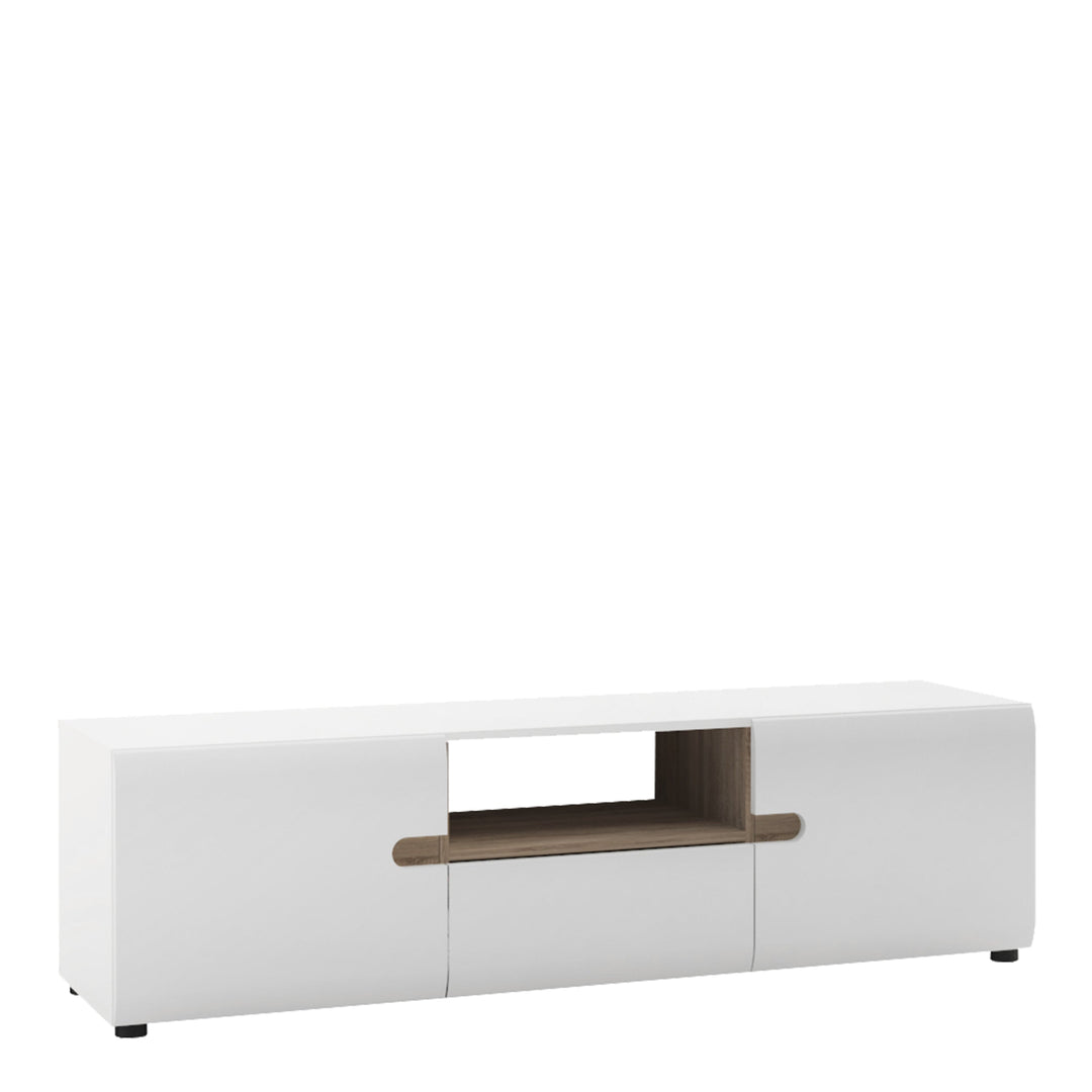 Chelsea Wide TV unit with opening in White with Oak Trim - TidySpaces