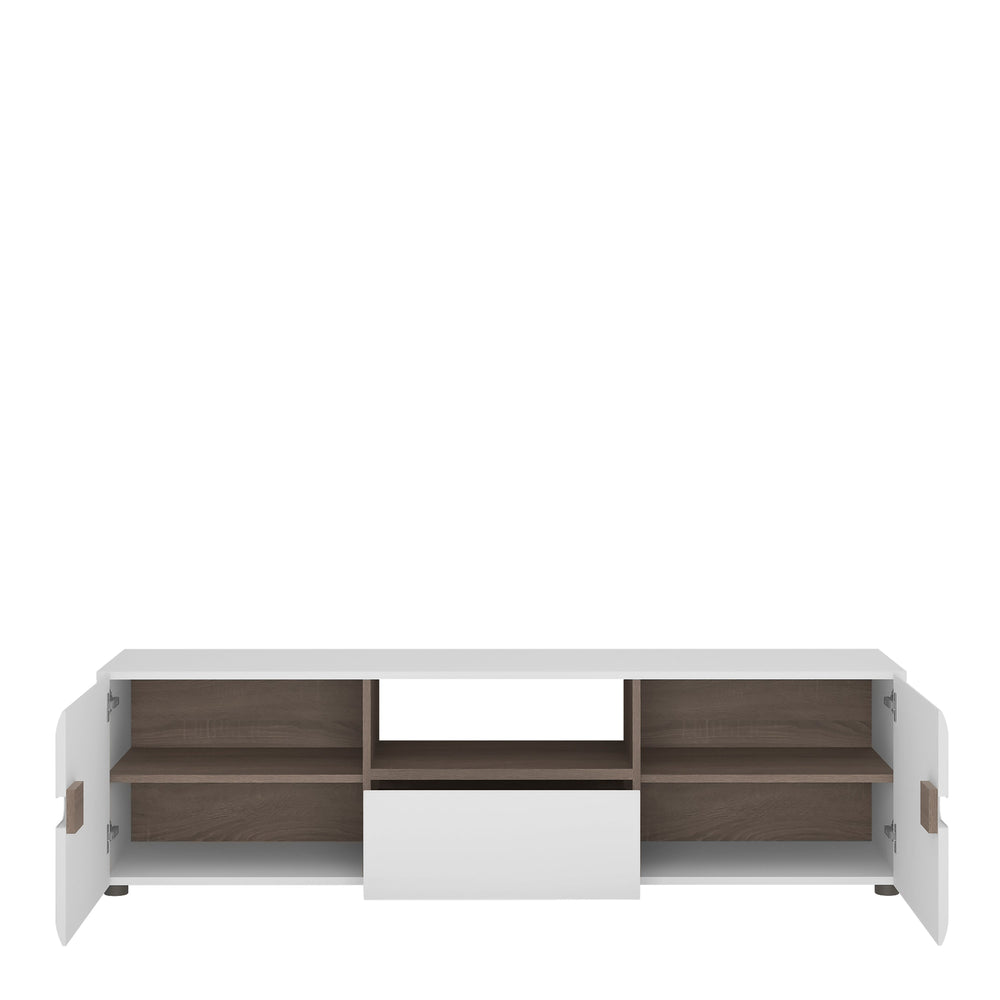 Chelsea Wide TV unit with opening in White with Oak Trim - TidySpaces