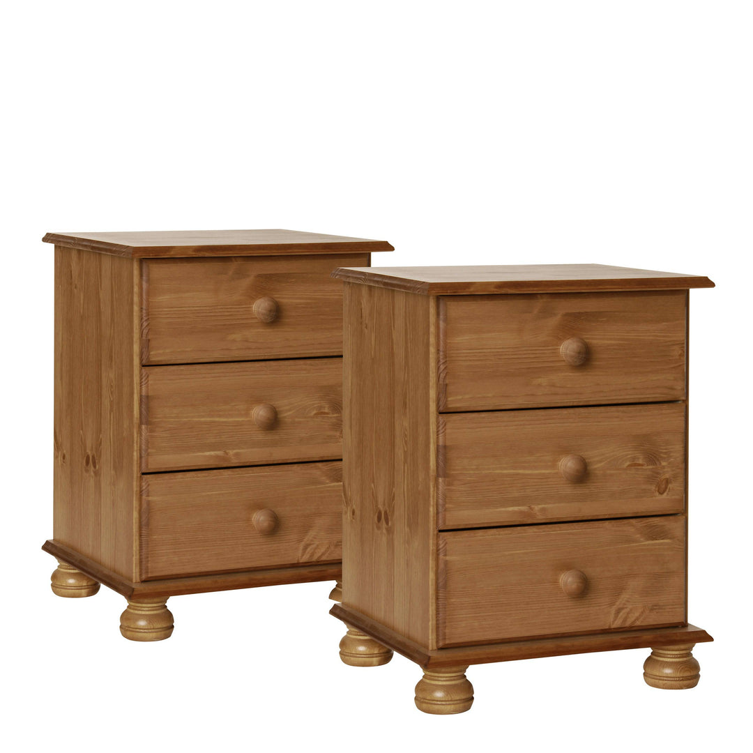 Copenhagen 3 Drawer Bedside in Pine (Package of 2.) - TidySpaces