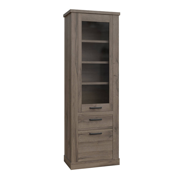 Corona Narrow Display Cabinet in Tabak Oak - TidySpaces