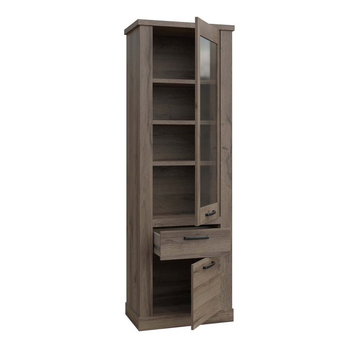 Corona Narrow Display Cabinet in Tabak Oak - TidySpaces