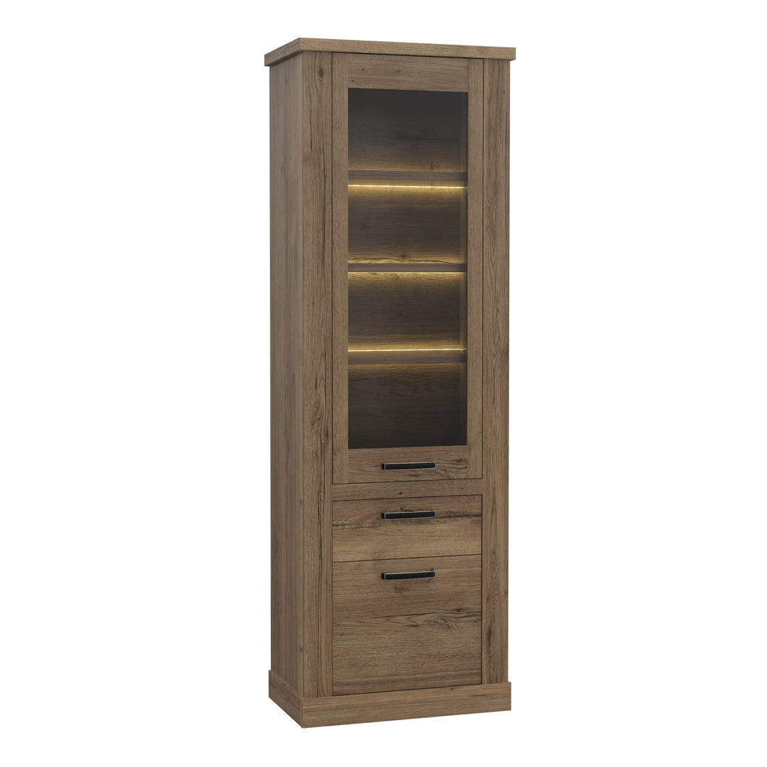 Corona Narrow Display Cabinet in Tabak Oak - TidySpaces