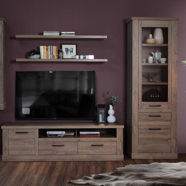 Corona Narrow Display Cabinet in Tabak Oak - TidySpaces