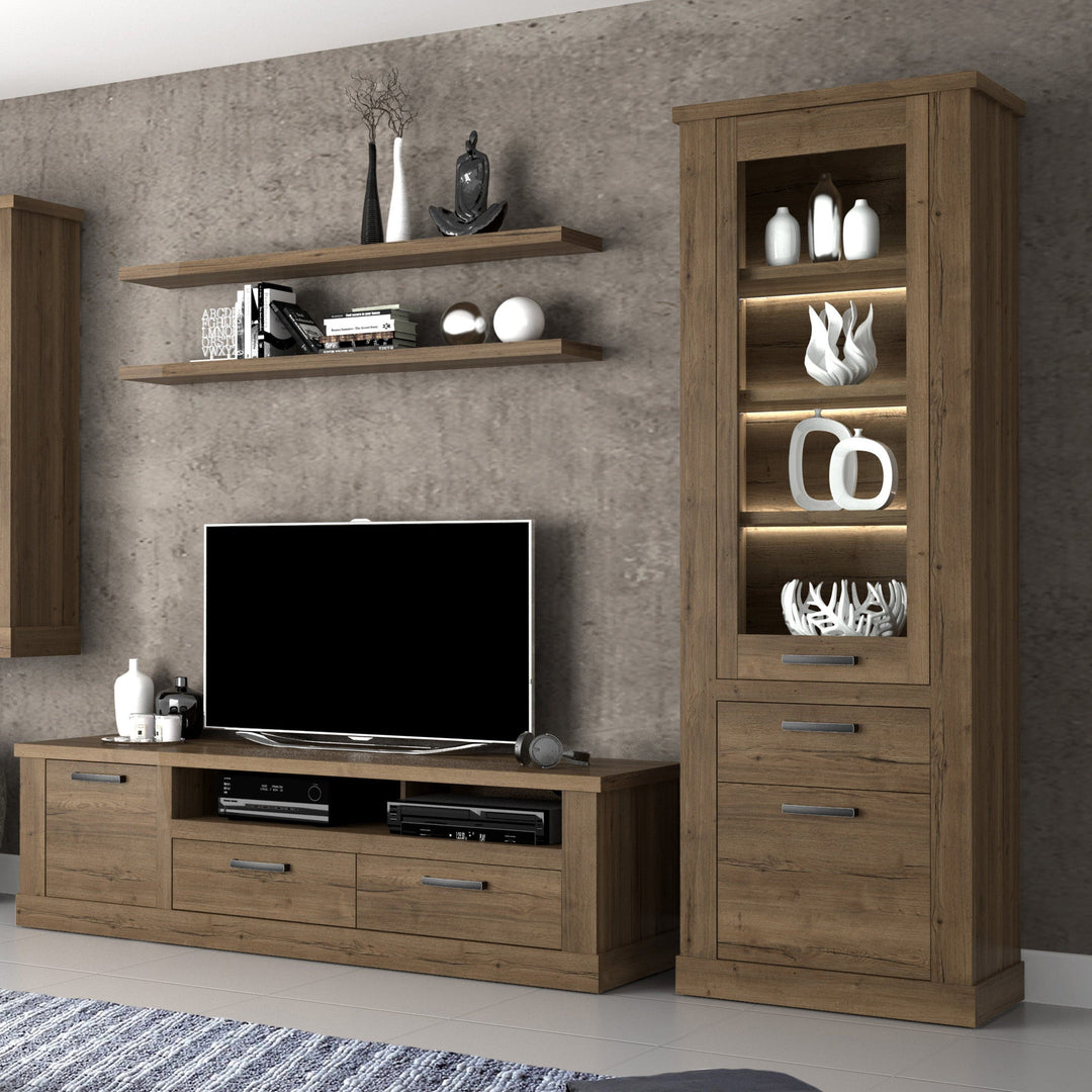 Corona Narrow Display Cabinet in Tabak Oak - TidySpaces