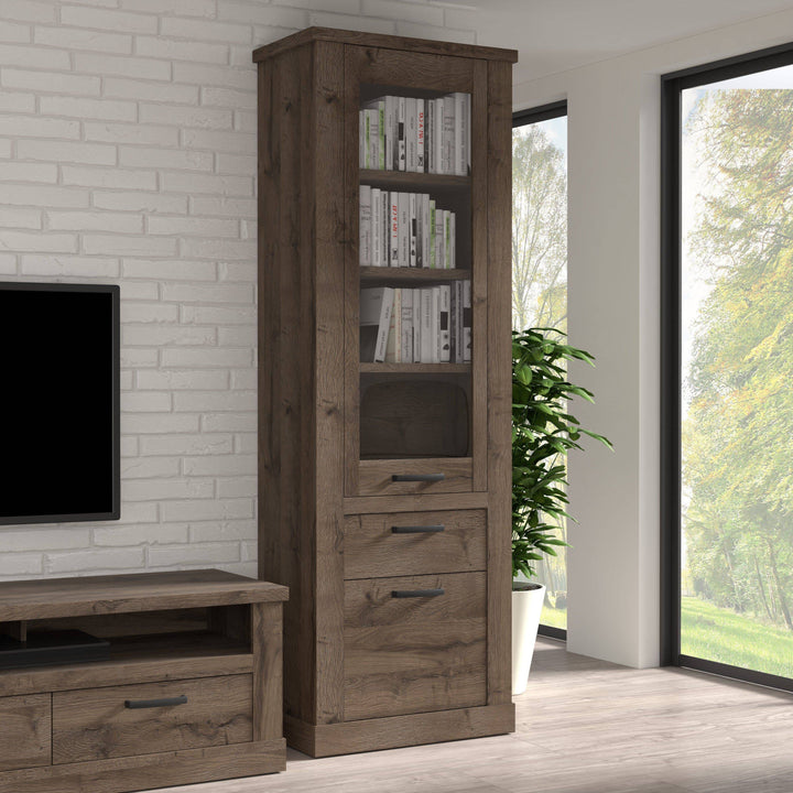 Corona Narrow Display Cabinet in Tabak Oak - TidySpaces