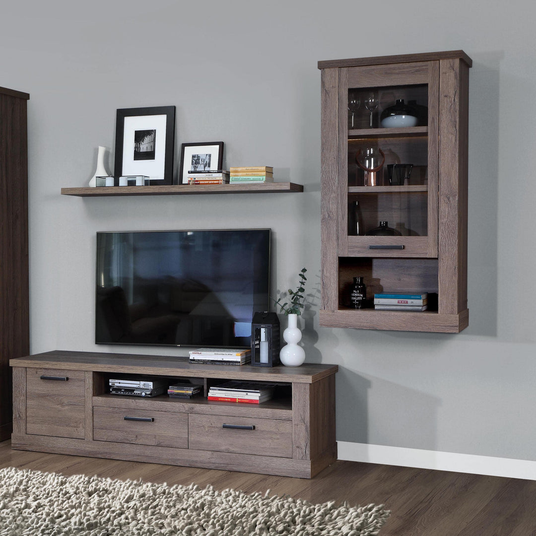 Corona Wall Display cabinet in Tabak Oak - TidySpaces