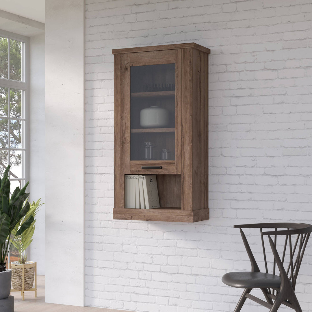 Corona Wall Display cabinet in Tabak Oak - TidySpaces