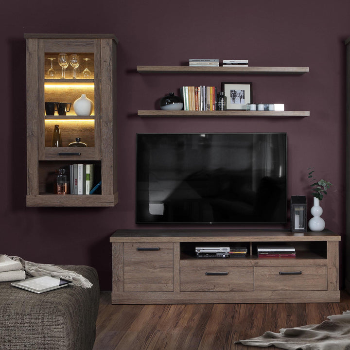 Corona Wall Display cabinet in Tabak Oak - TidySpaces