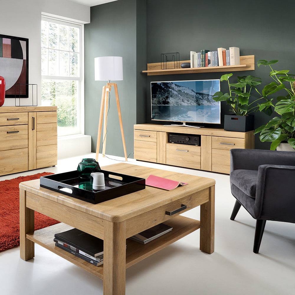 Cortina 2 door 1 drawer tall TV cabinet in Grandson Oak - TidySpaces