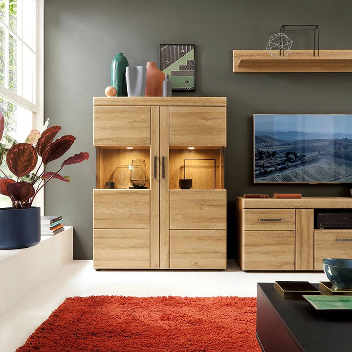 Cortina 2 door 1 drawer tall TV cabinet in Grandson Oak - TidySpaces