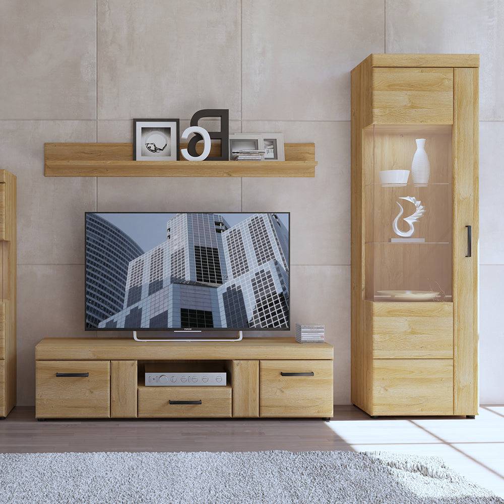 Cortina Tall glazed display cabinet (LH) in Grandson Oak - TidySpaces