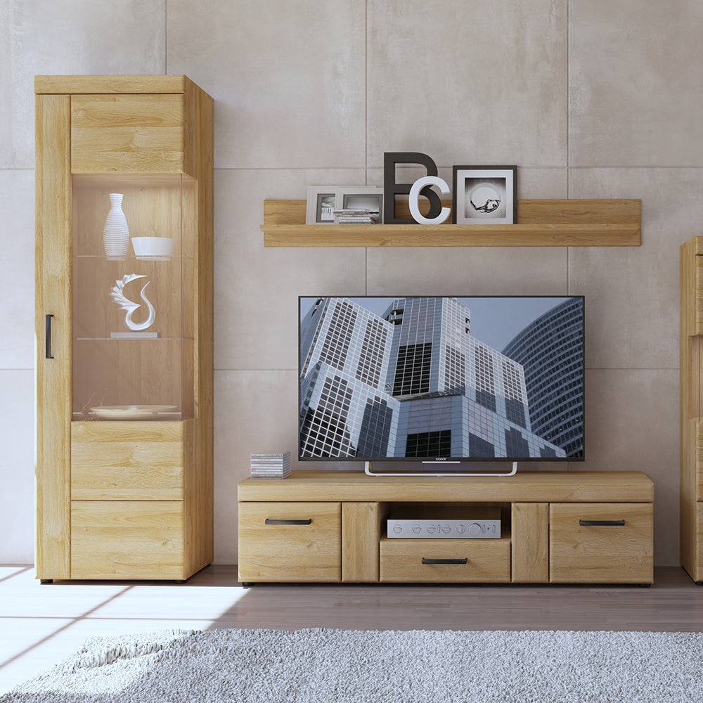 Cortina Tall glazed display cabinet (RH) in Grandson Oak - TidySpaces