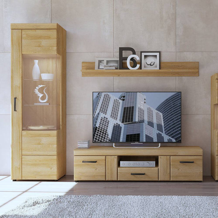 Cortina Tall glazed display cabinet (RH) in Grandson Oak - TidySpaces