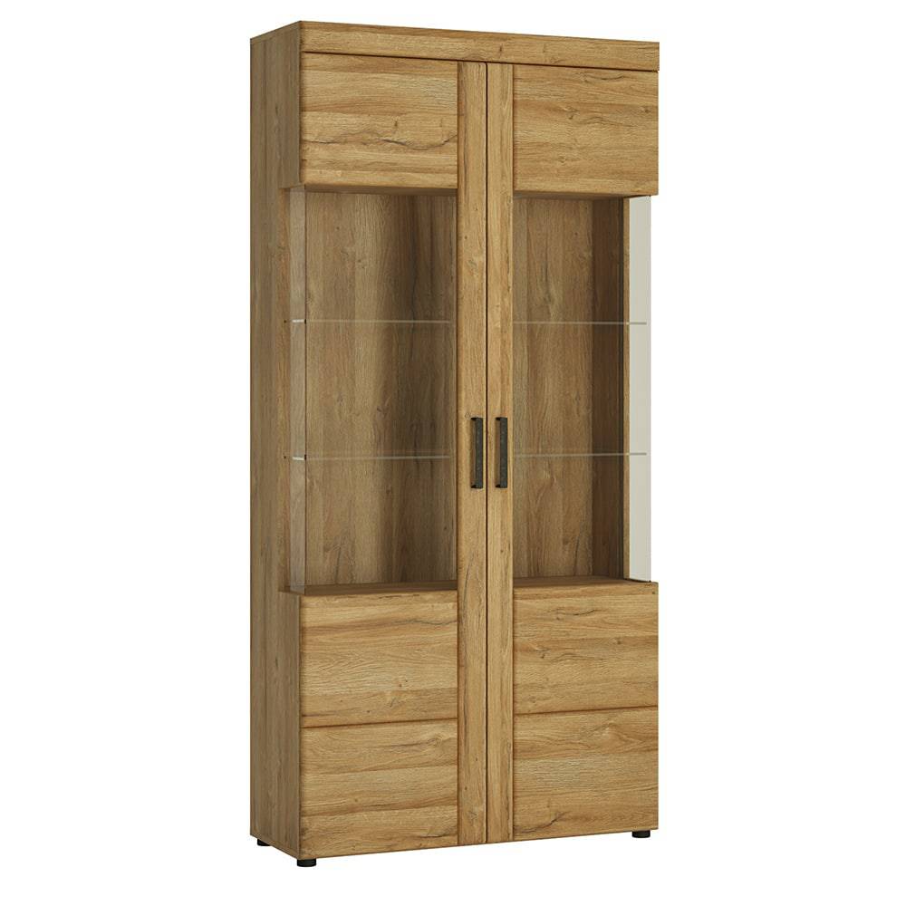 Cortina Tall wide 2 door glazed display cabinet in Grandson Oak - TidySpaces