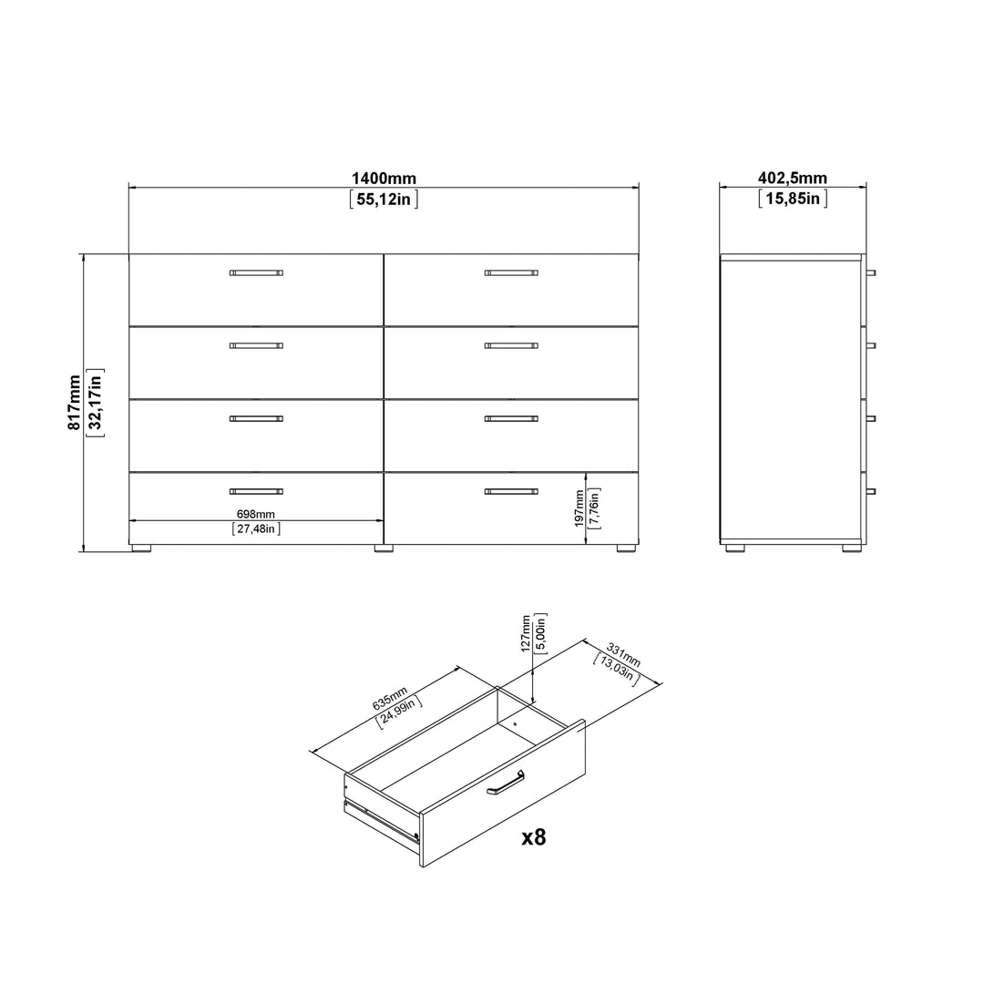 Dallas Double dresser 8 drawers Rovere Gessato Dark Oak - TidySpaces