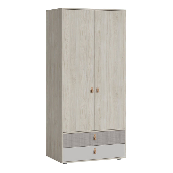 Denim 2 Door 2 Drawer Wardrobe in Light Walnut, Grey Fabric Effect and Cashmere - TidySpaces