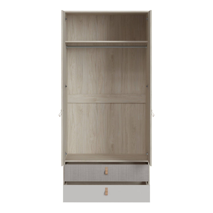 Denim 2 Door 2 Drawer Wardrobe in Light Walnut, Grey Fabric Effect and Cashmere - TidySpaces