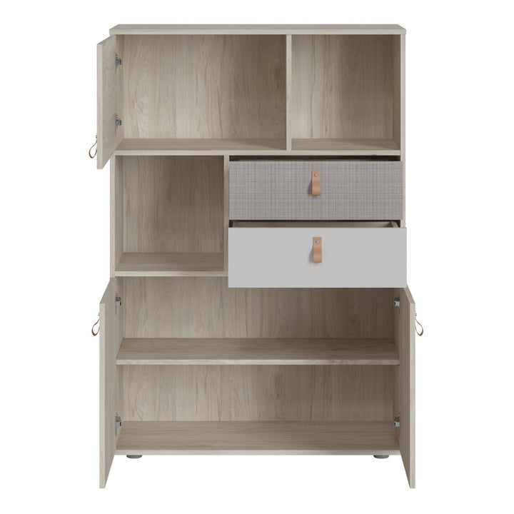 Denim 3 Door 2 Drawer Cabinet in Light Walnut, Grey Fabric Effect and Cashmere - TidySpaces