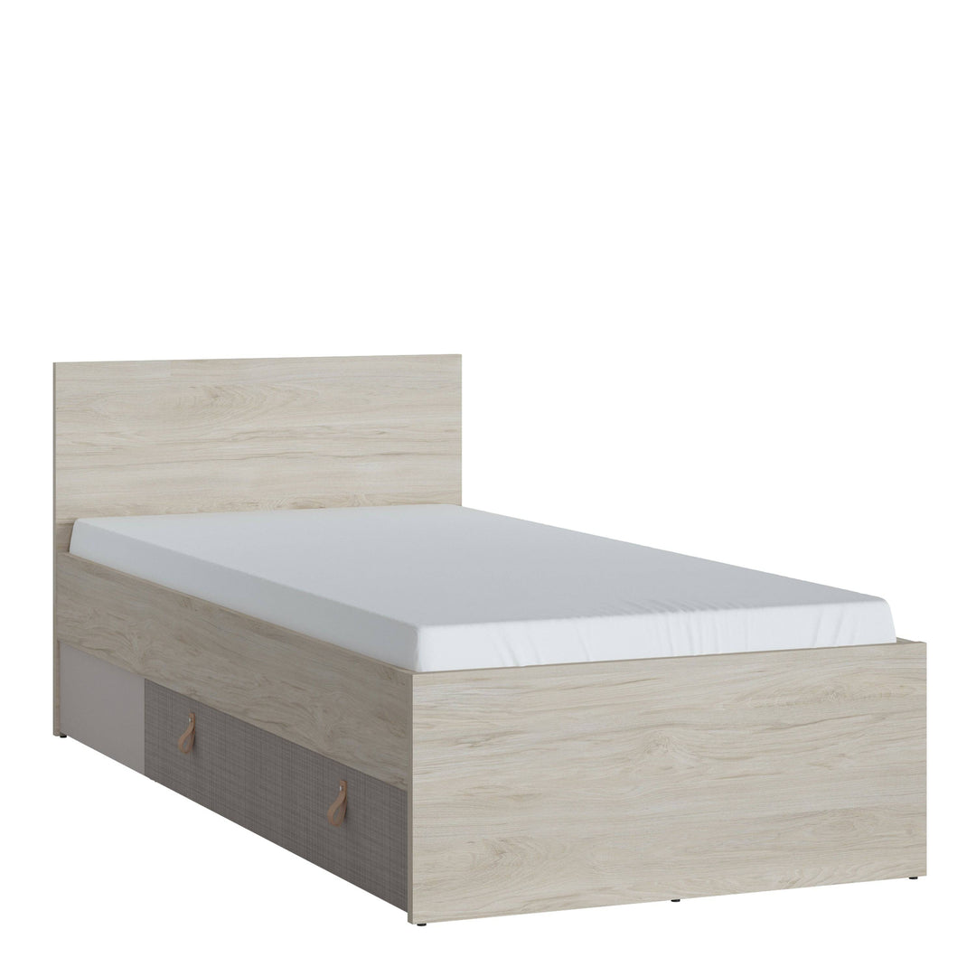 Denim 90cm Bed with 1 Drawer in Light Walnut, Grey Fabric Effect and Cashmere - TidySpaces