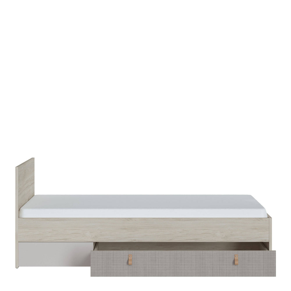 Denim 90cm Bed with 1 Drawer in Light Walnut, Grey Fabric Effect and Cashmere - TidySpaces