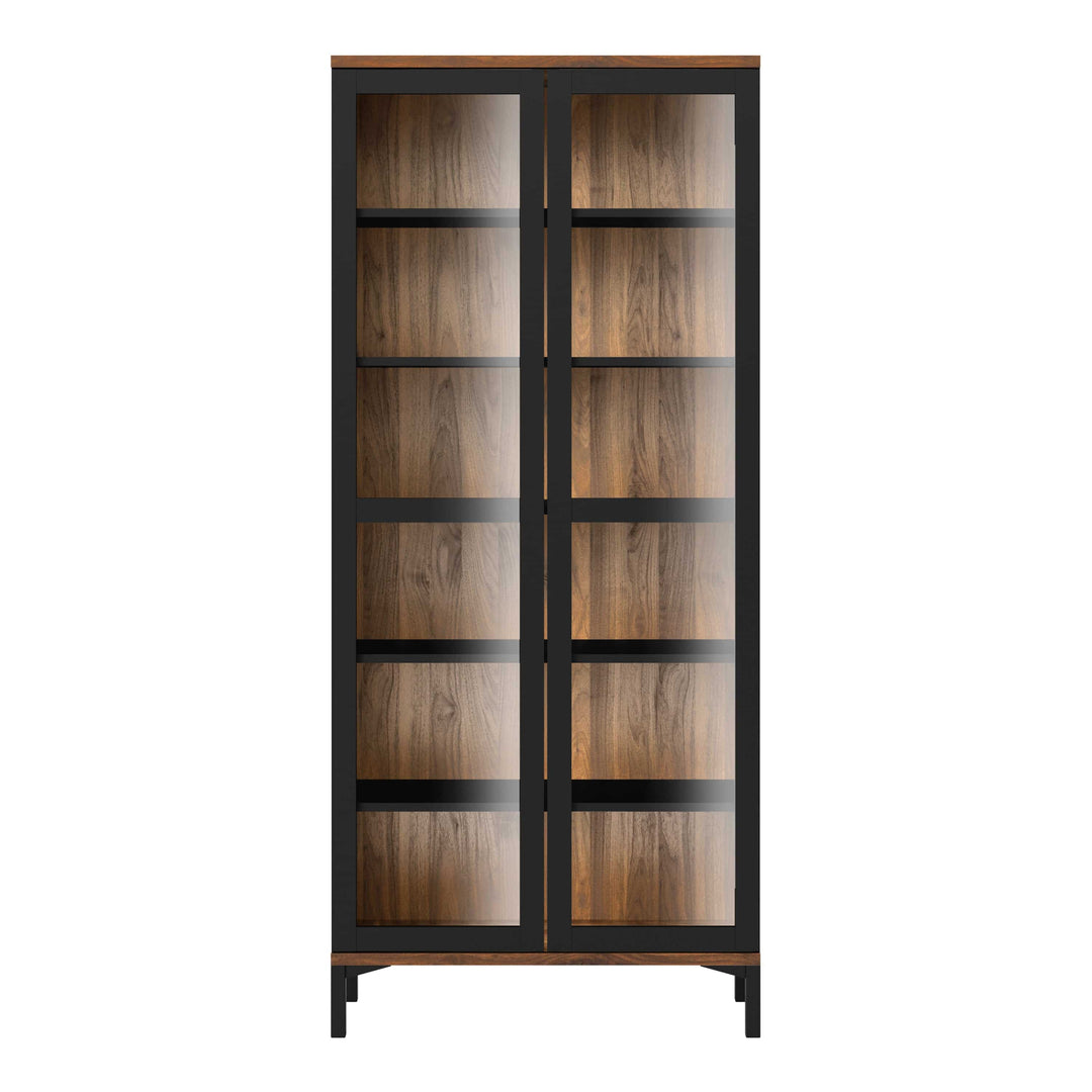 Display Cabinet Glazed 2 Doors in Black and Walnut - TidySpaces