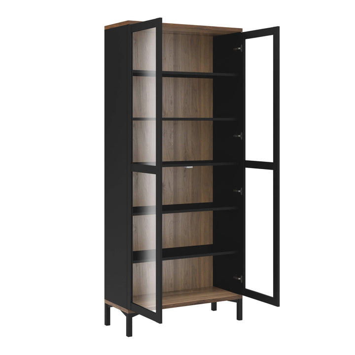 Display Cabinet Glazed 2 Doors in Black and Walnut - TidySpaces