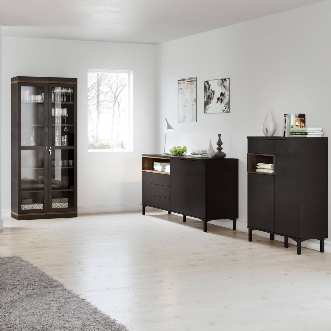 Display Cabinet Glazed 2 Doors in Black and Walnut - TidySpaces