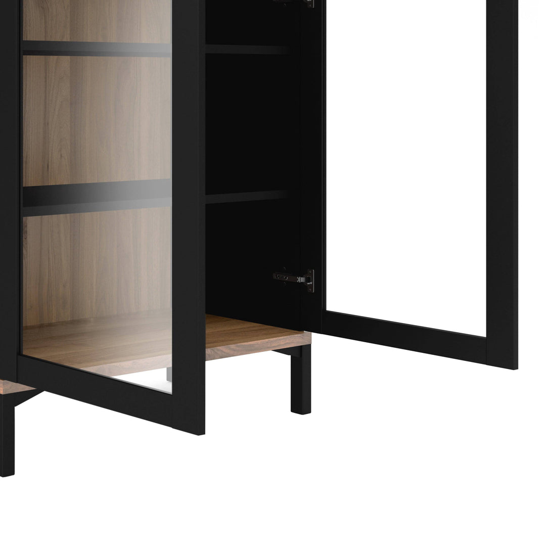 Display Cabinet Glazed 2 Doors in Black and Walnut - TidySpaces