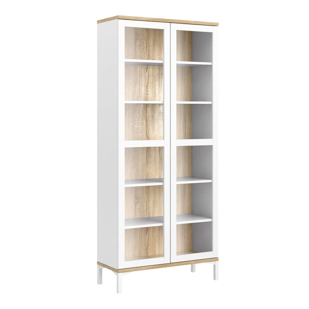 Display Cabinet Glazed 2 Doors in White and Oak - TidySpaces