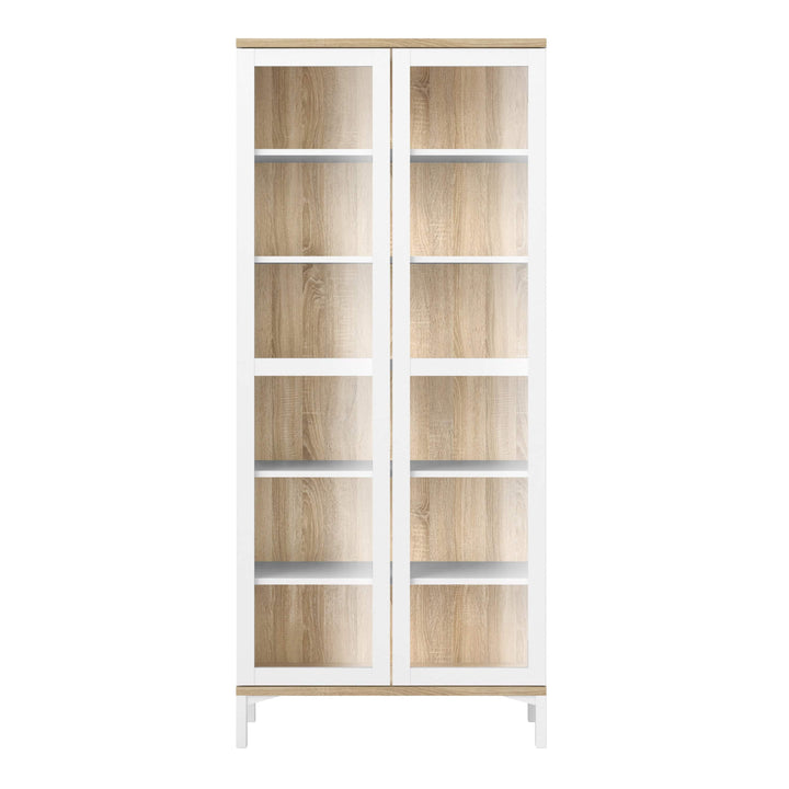 Display Cabinet Glazed 2 Doors in White and Oak - TidySpaces