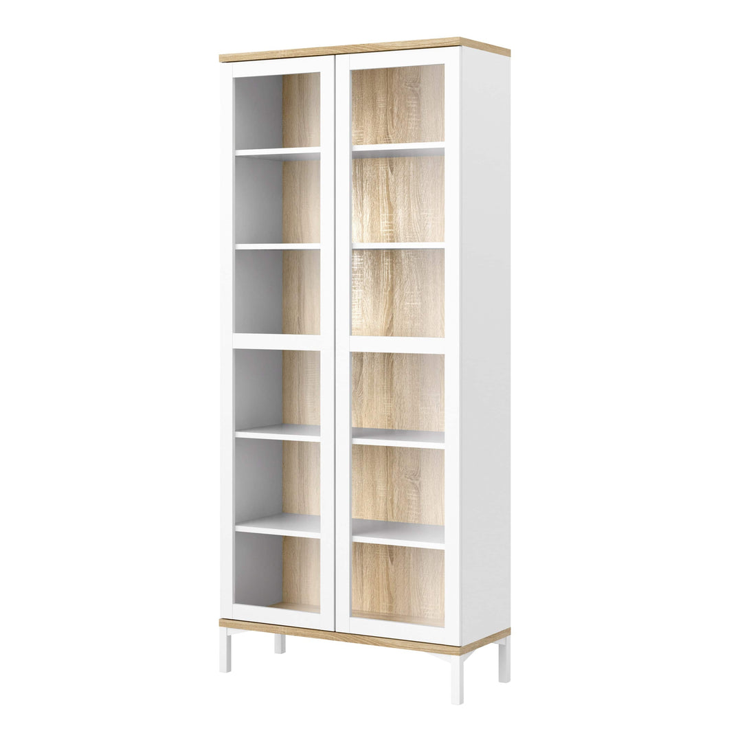 Display Cabinet Glazed 2 Doors in White and Oak - TidySpaces