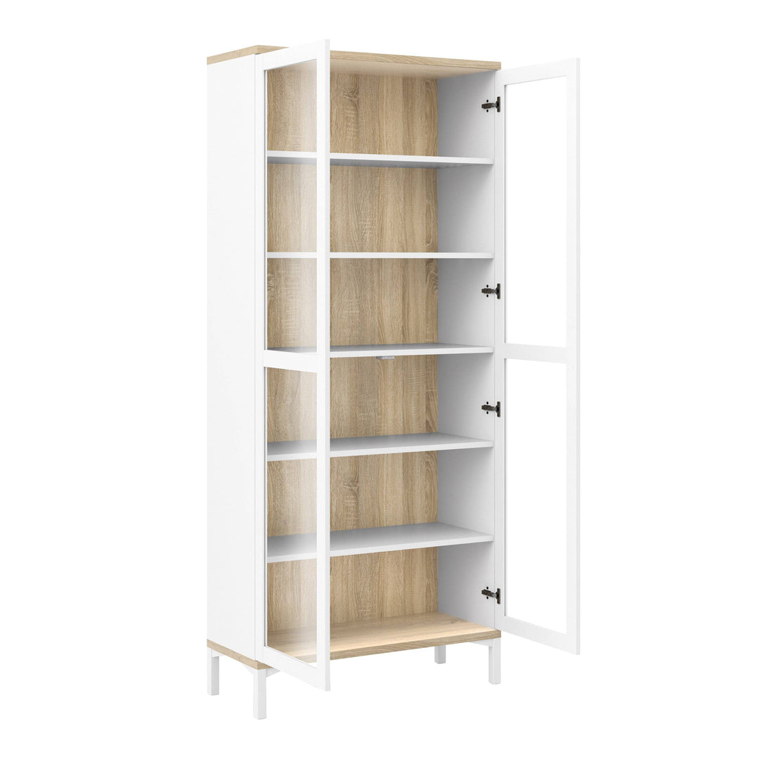 Display Cabinet Glazed 2 Doors in White and Oak - TidySpaces