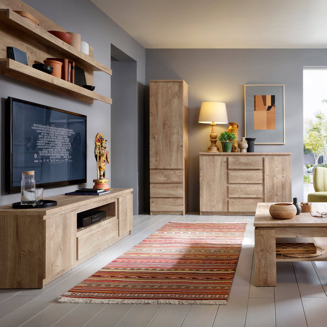 Fribo 2 door 1 drawer 166 cm wide TV cabinet in Oak - TidySpaces