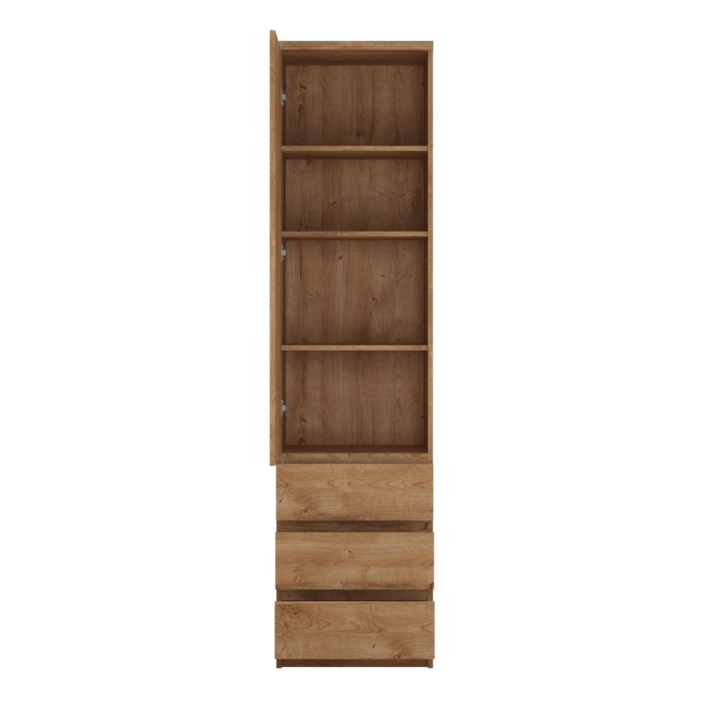 Fribo Tall narrow 1 door 3 drawer cupboard in Oak - TidySpaces