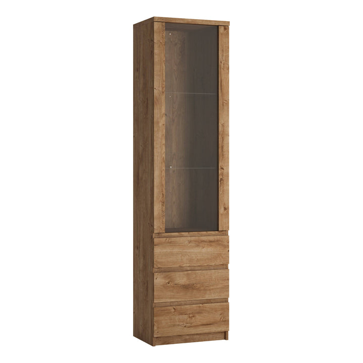 Fribo Tall narrow 1 door 3 drawer glazed display cabinet in Oak - TidySpaces