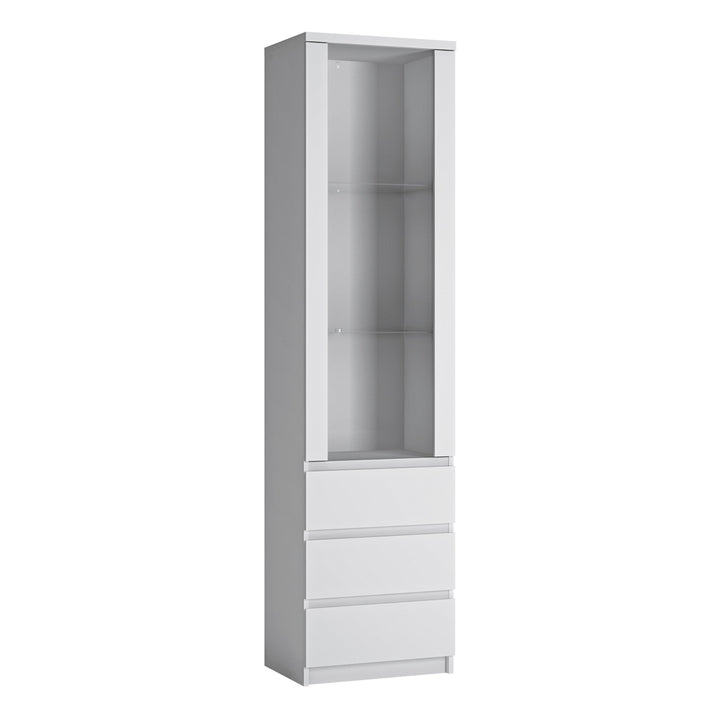 Fribo Tall narrow 1 door 3 drawer glazed display cabinet in White - TidySpaces