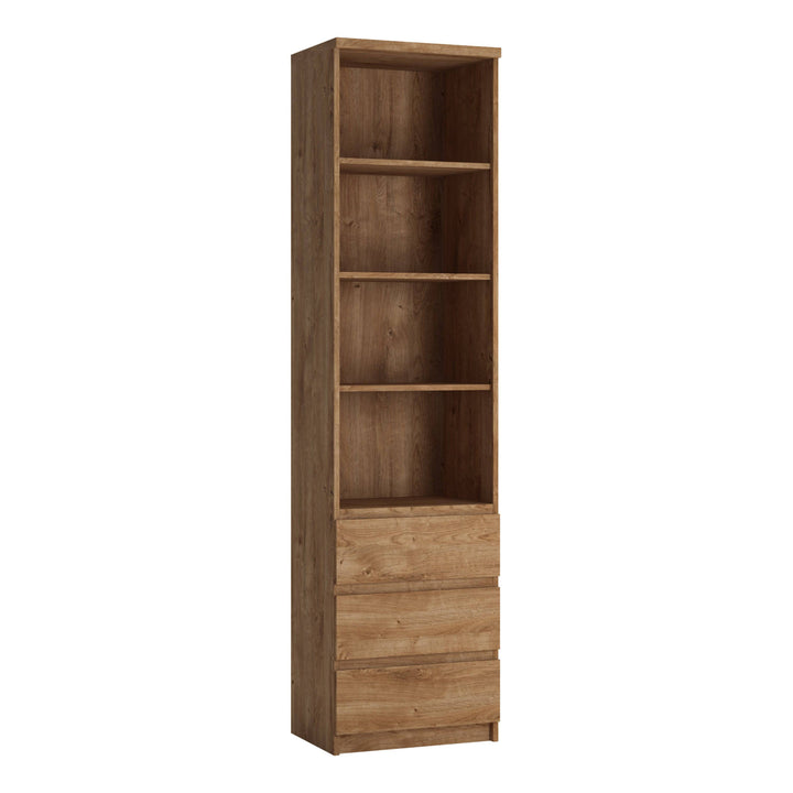 Fribo Tall narrow 3 drawer bookcase in Oak - TidySpaces