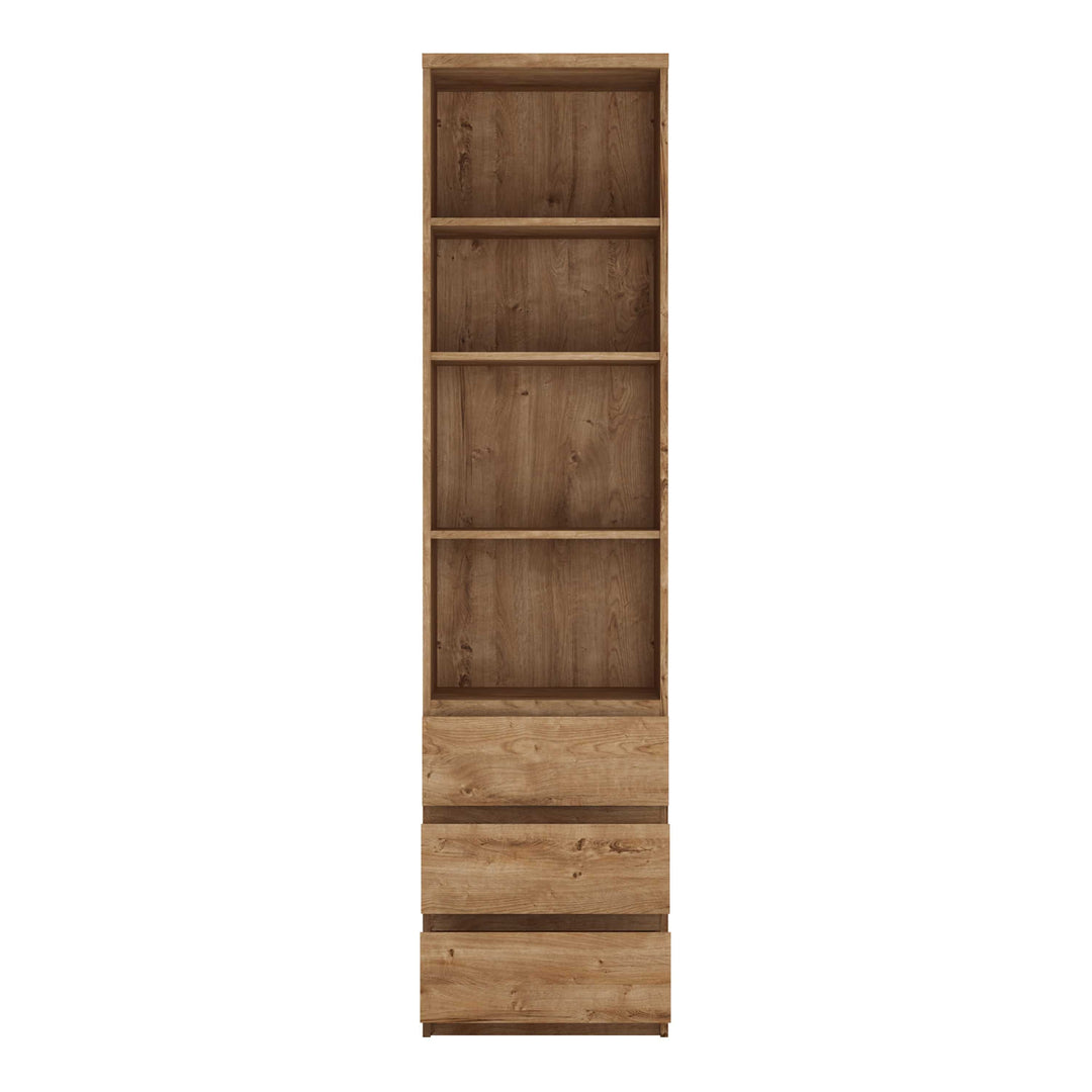 Fribo Tall narrow 3 drawer bookcase in Oak - TidySpaces