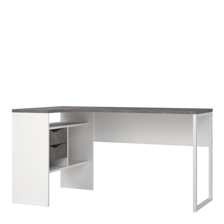 Function Plus Corner Desk 2 Drawers in White and Grey