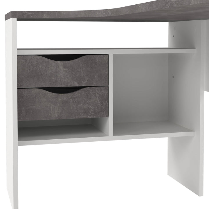 Function Plus Corner Desk 2 Drawers in White and Grey