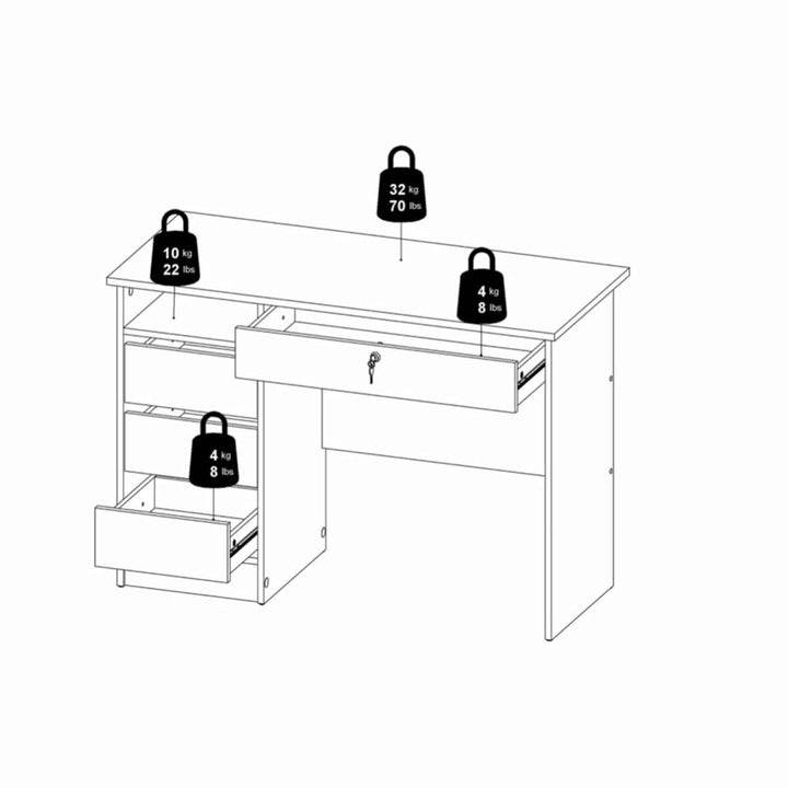 Function Plus Desk (3+1) handle free Drawer in Black