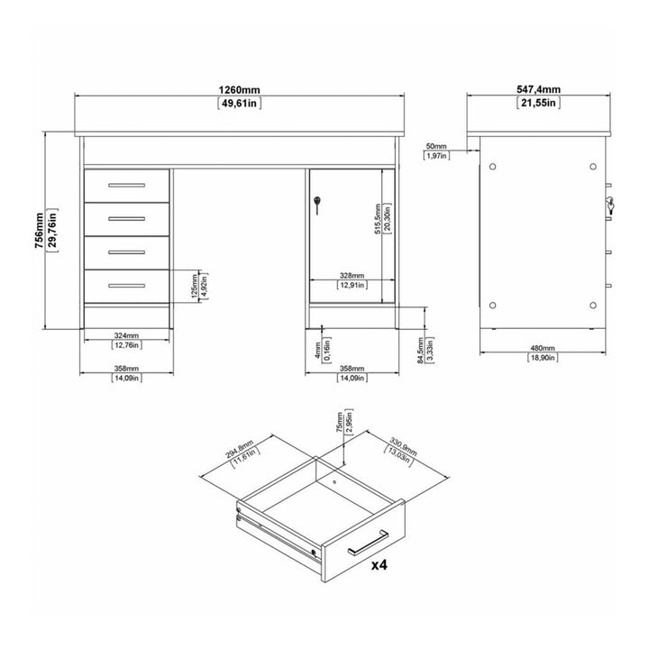 Function Plus Desk 4 Drawer 1 Door in Jackson Hickory Oak