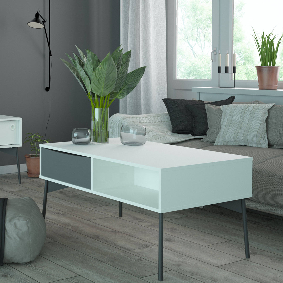 Fur Coffee table with 1 Drawer in Grey and White - TidySpaces