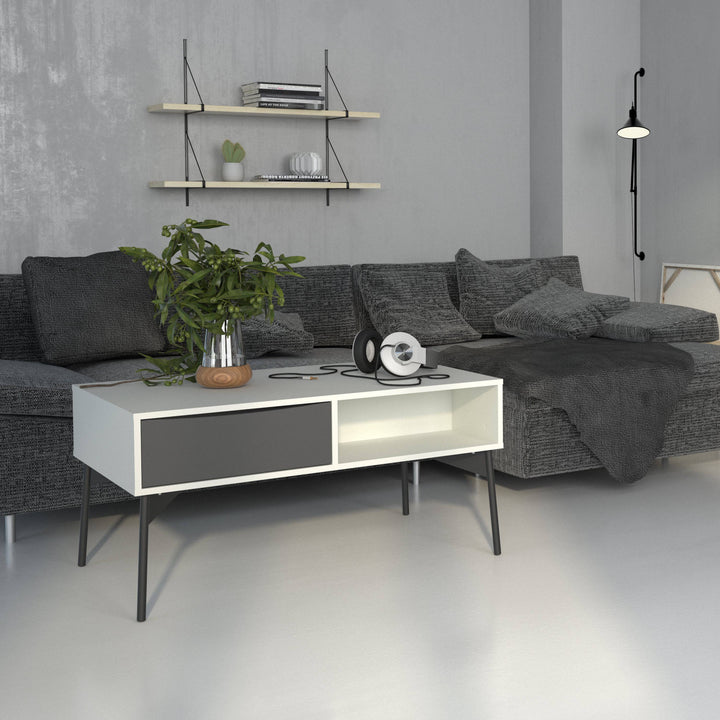 Fur Coffee table with 1 Drawer in Grey and White - TidySpaces