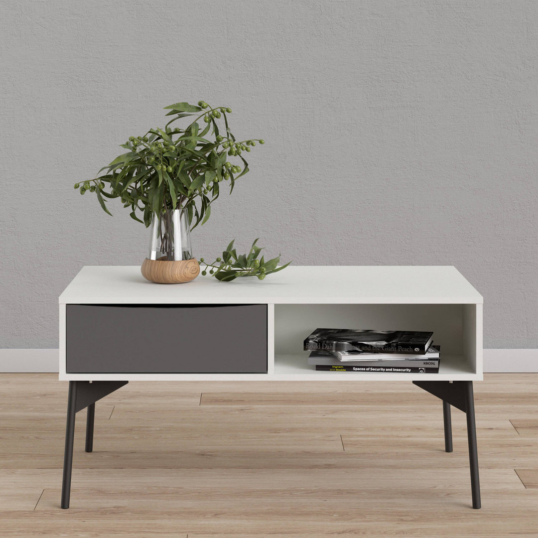 Fur Coffee table with 1 Drawer in Grey and White - TidySpaces