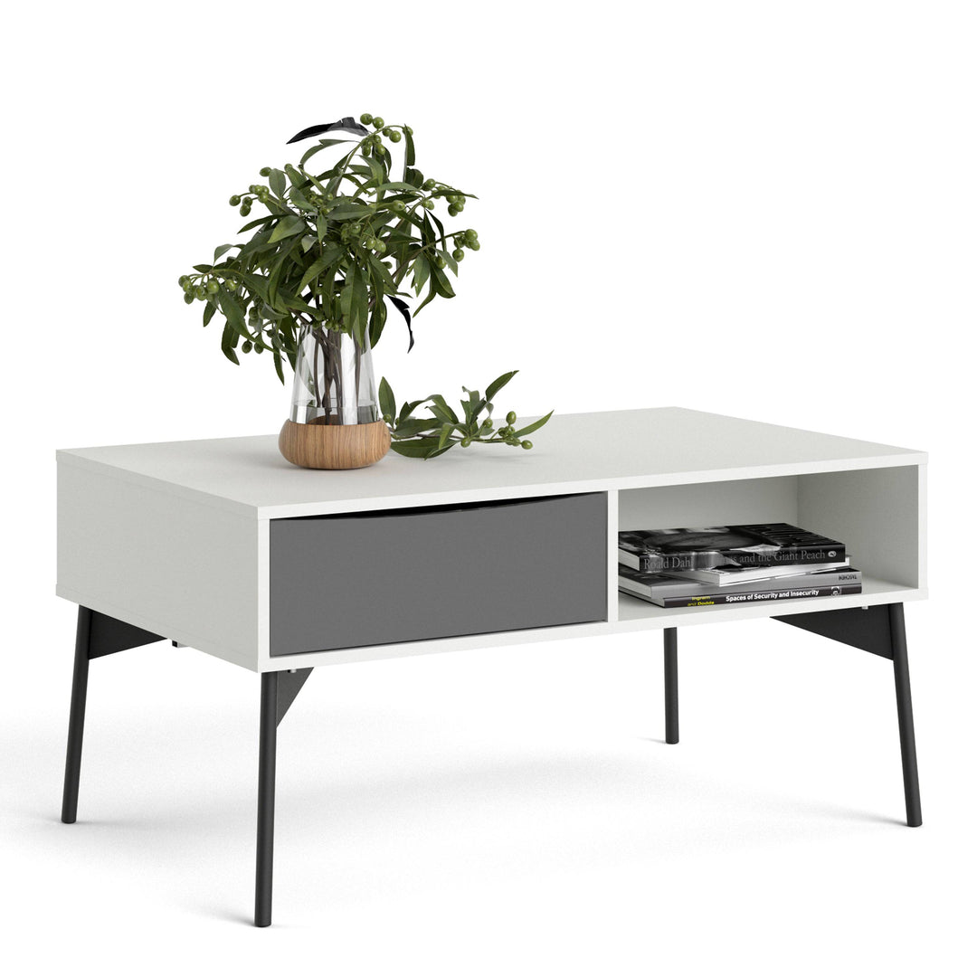 Fur Coffee table with 1 Drawer in Grey and White - TidySpaces