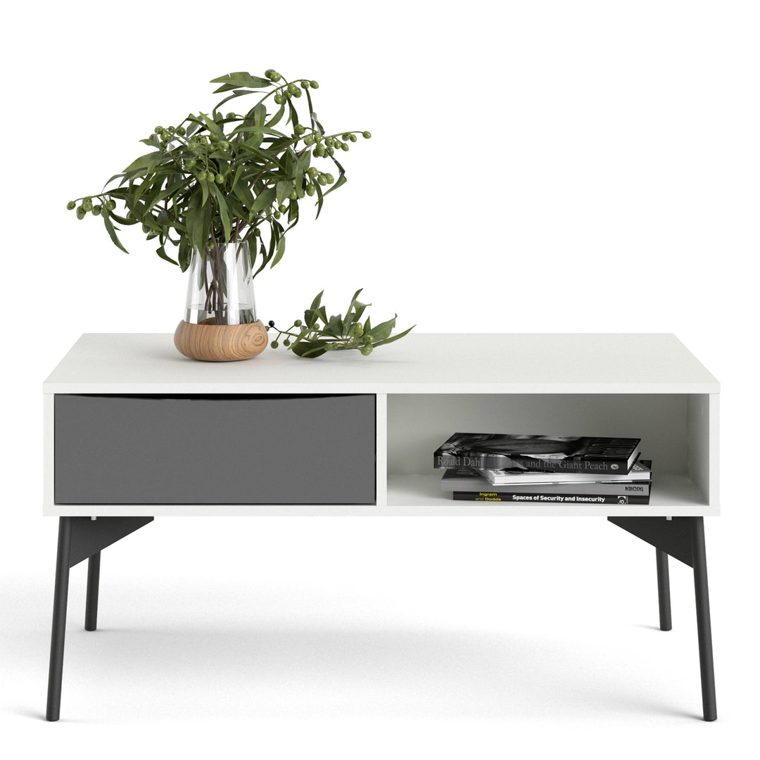 Fur Coffee table with 1 Drawer in Grey and White - TidySpaces