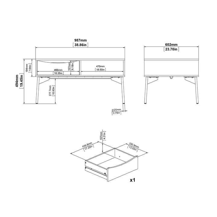 Fur Coffee table with 1 Drawer in Grey and White - TidySpaces