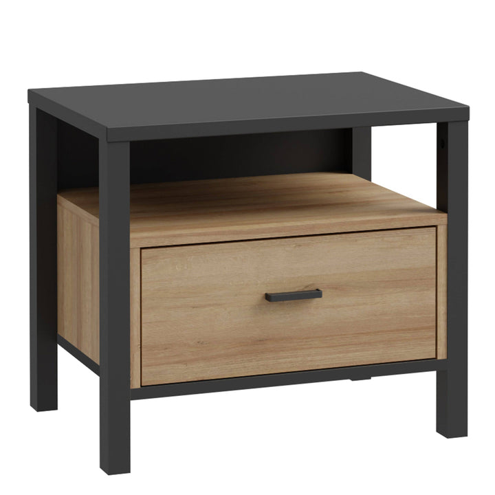 High Rock Bedside in Matt Black/Riviera Oak - TidySpaces