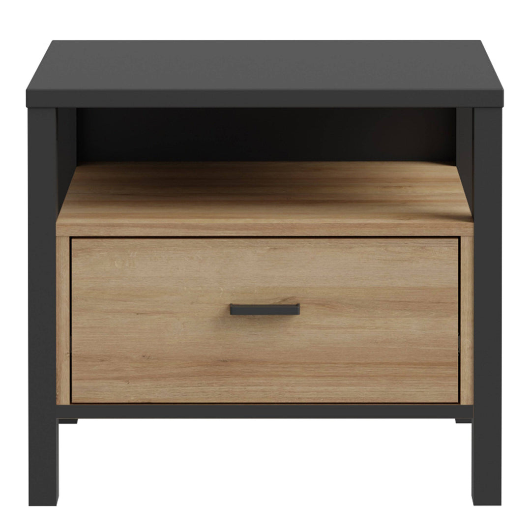 High Rock Bedside in Matt Black/Riviera Oak - TidySpaces